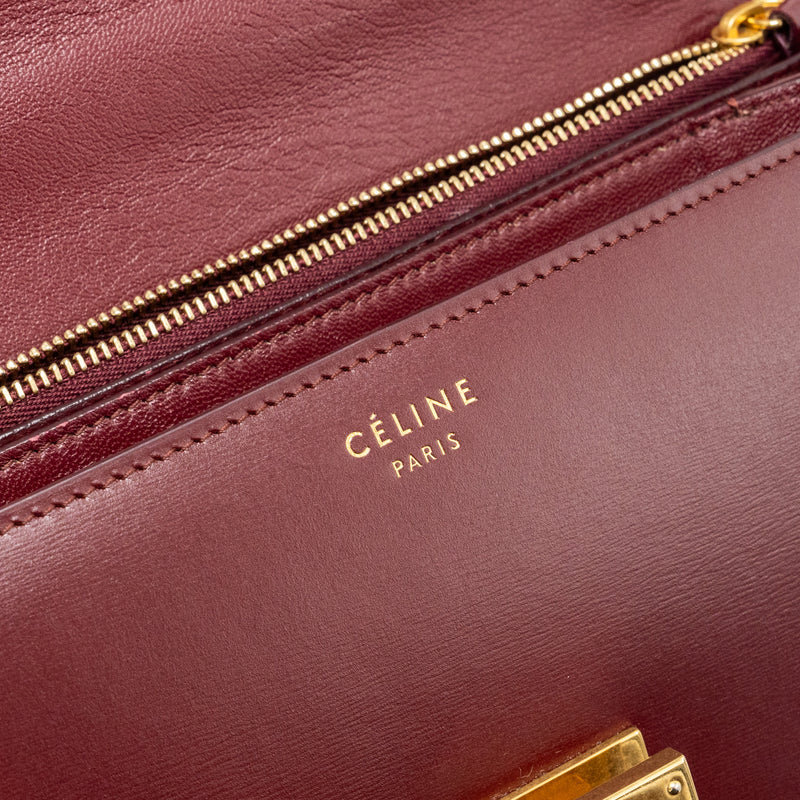 Celine Medium Classic Box Bag Calfskin Dark Red GHW