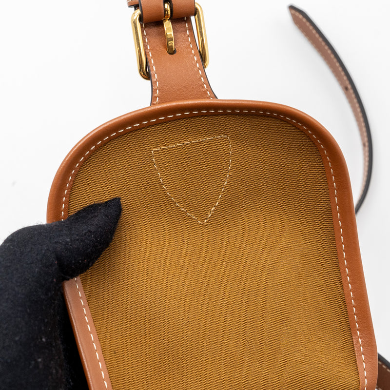 celine mini backpack folco in triomphe canvas and calfskin Celine Mini Backpack Folco Triomphe Canvas Calfskin Tan GHW