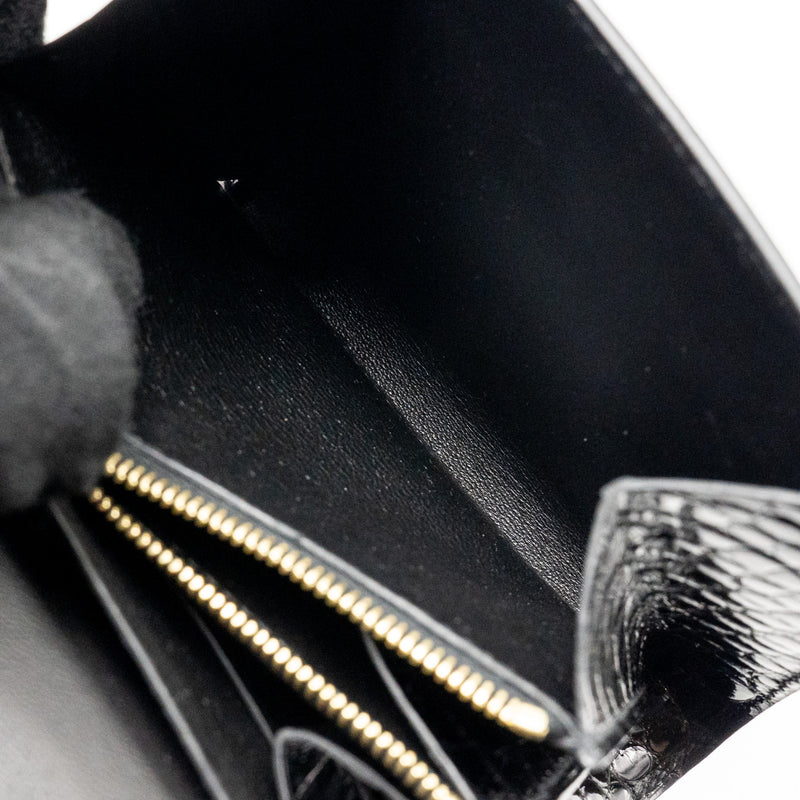 Hermes Constance Compact Wallet Shiny Alligator Mississippiensis Black GHW Stamp A