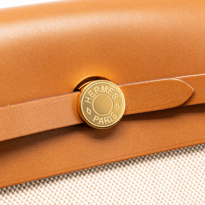 Hermes Herbag MINI Canvas/Hunter Leather Ecru-Beige/ Fauve GHW Stamp W