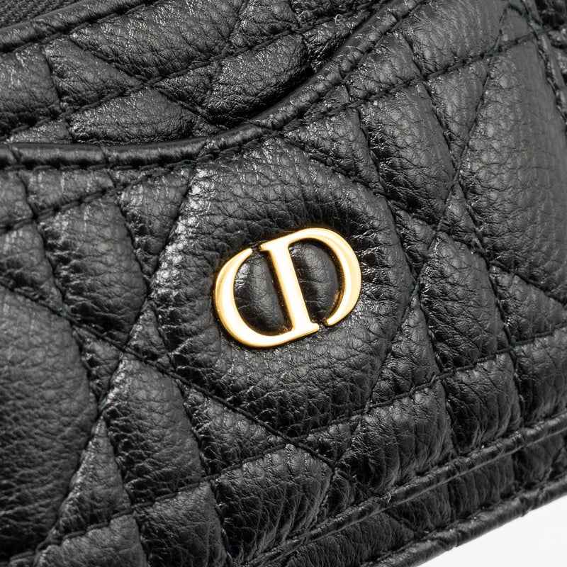 Dior Caro Compact Zipped Card Holder Calfskin Black GHW