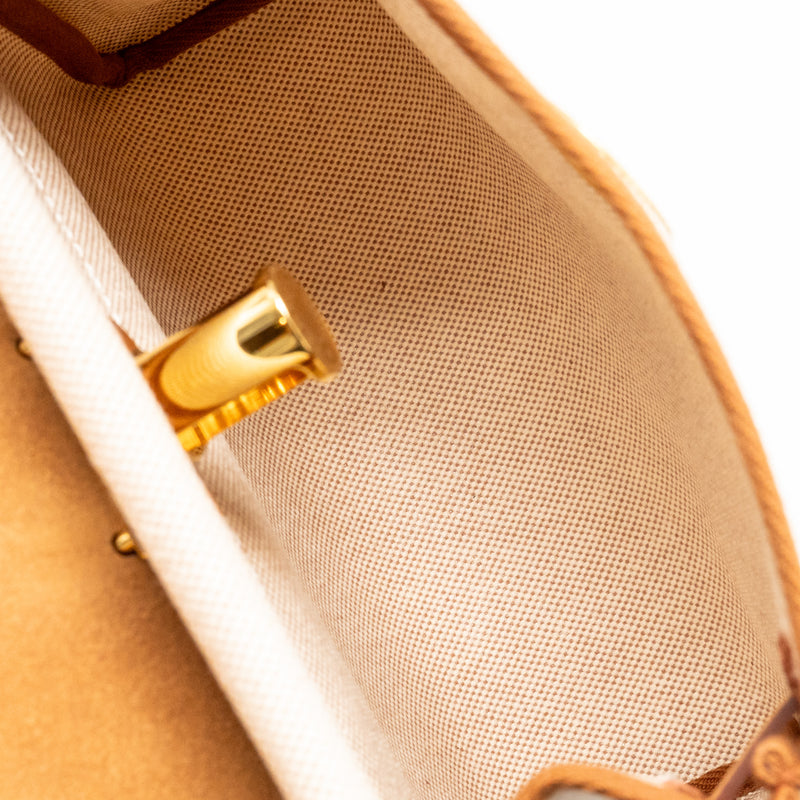 Hermes Herbag MINI Canvas/Hunter Leather Ecru-Beige/ Fauve GHW Stamp W