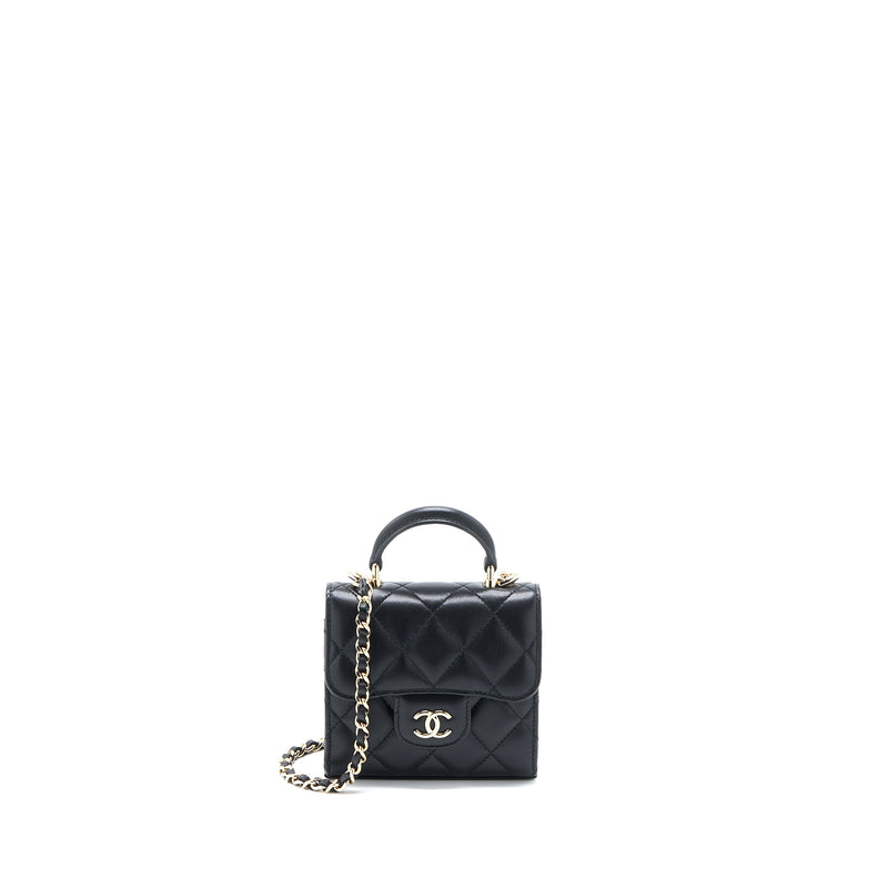 Chanel Top Handle Mini Flap Chain Bag Lambskin Black LGHW