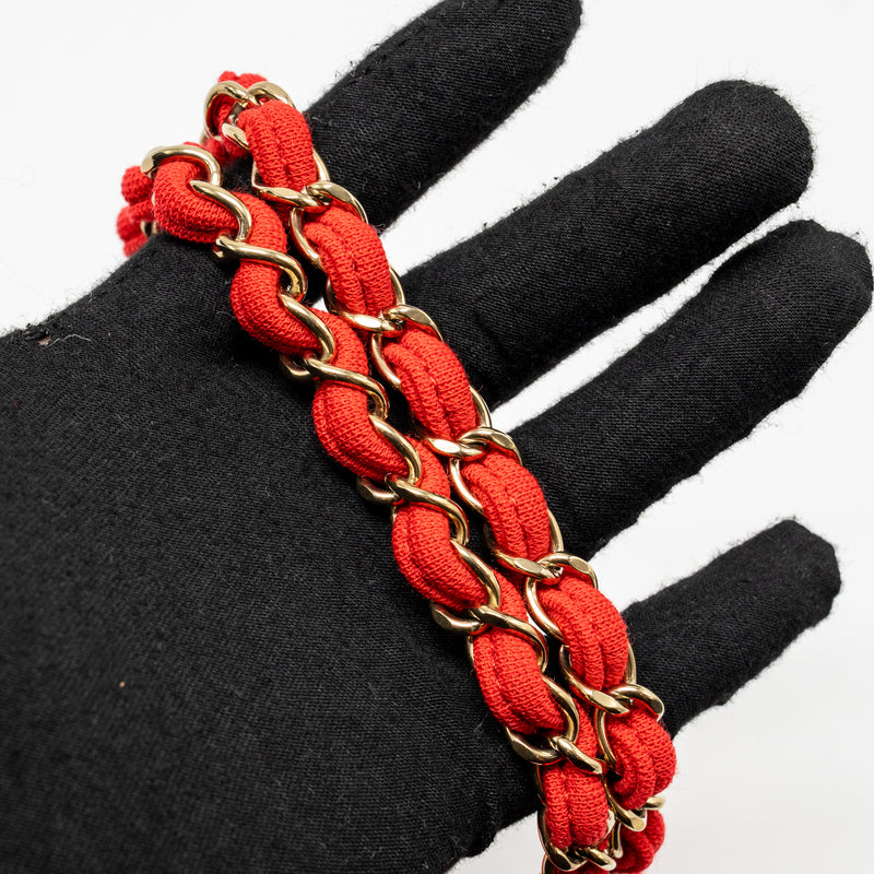 Chanel Medium Classic double flap bag fabric red /pink LGHW (microchip)