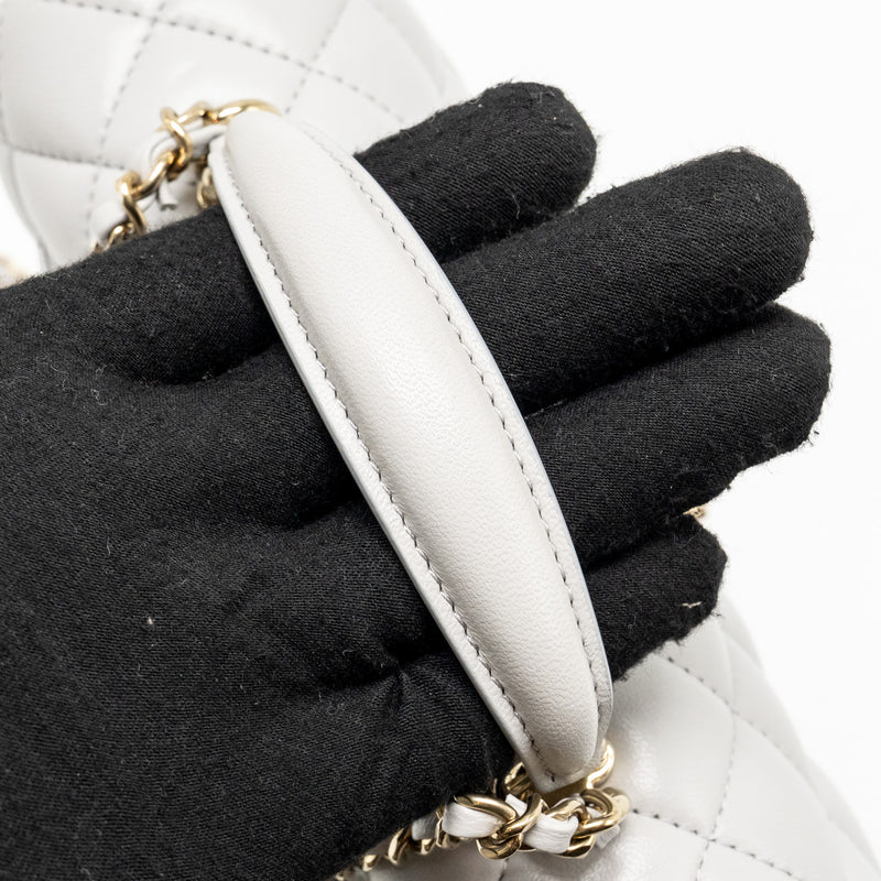 Chanel top handle mini rectangular flap bag lambskin light blue LGHW (Microchip)