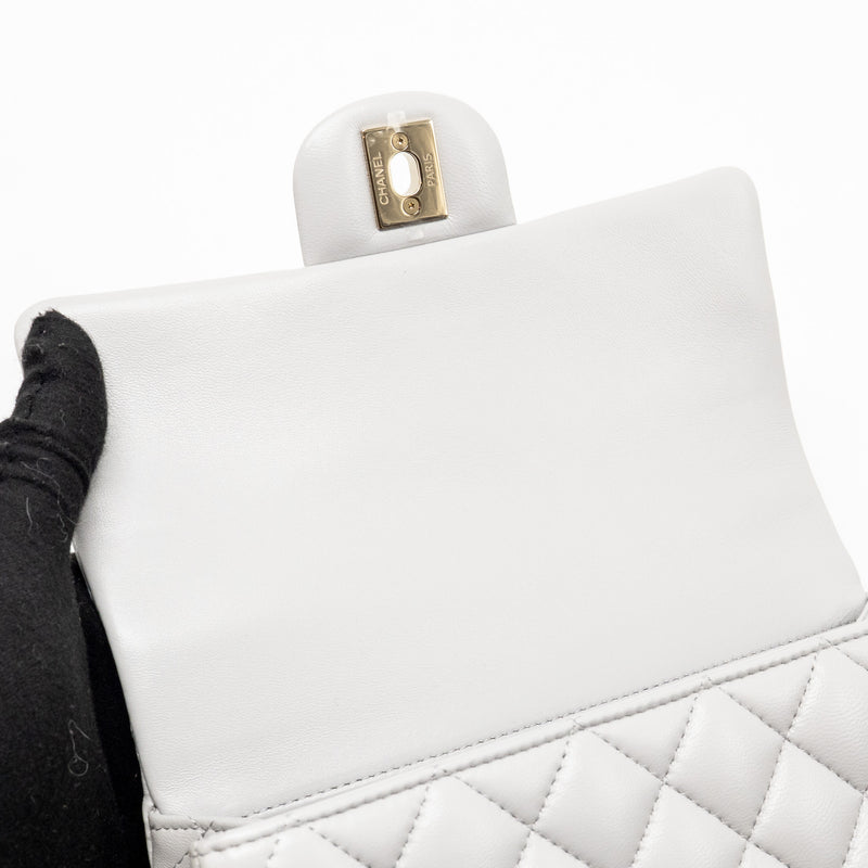 Chanel top handle mini rectangular flap bag lambskin light blue LGHW (Microchip)