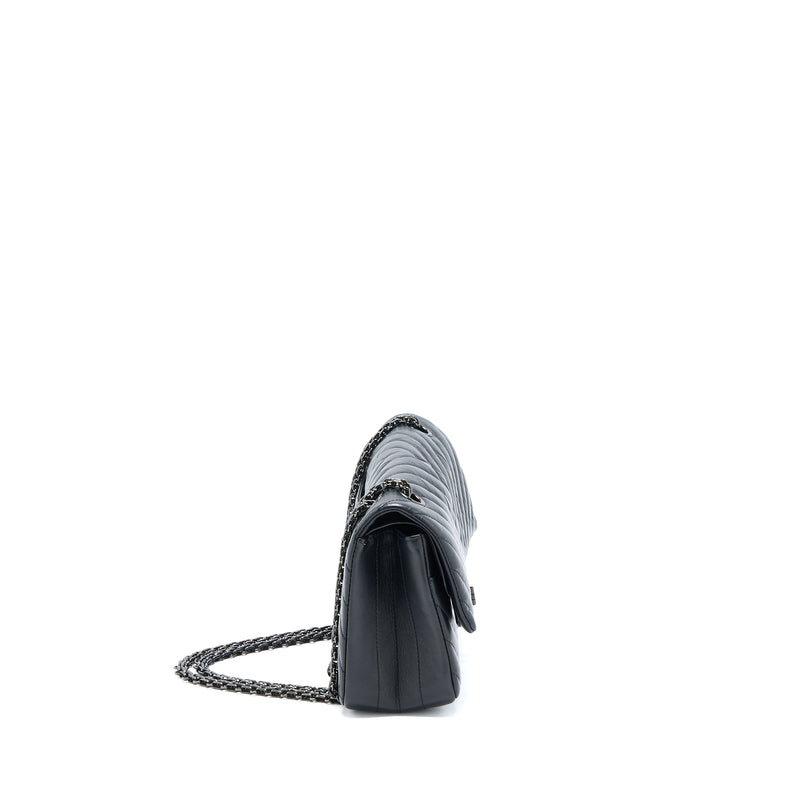 Chanel 2.55 Reissue Small Double Flap Bag Chevron Aged Calfskin Black with Black Hardware
