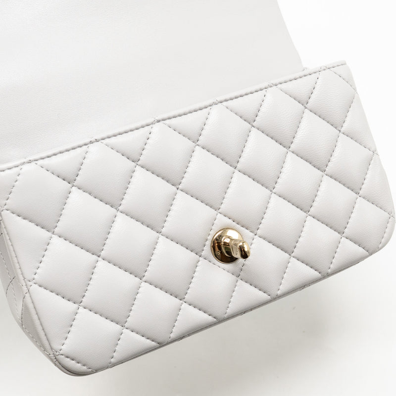 Chanel top handle mini rectangular flap bag lambskin light blue LGHW (Microchip)