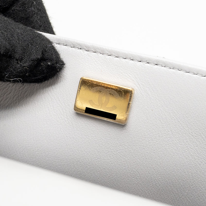 Chanel top handle mini rectangular flap bag lambskin light blue LGHW (Microchip)