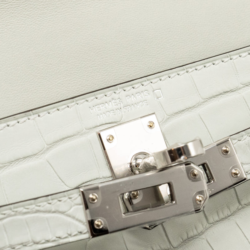 Hermes Mini Kelly II Matte Alligator MIssissippiensis 0W Gris Neve SHW Stamp B