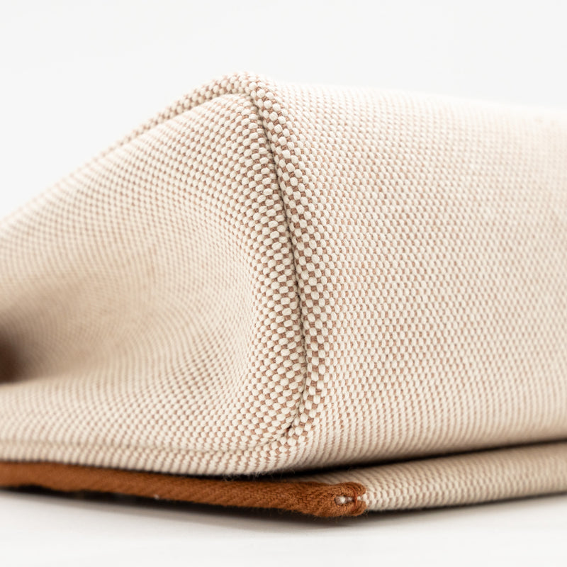 Hermes Herbag Mini Canvas/Hunter Ecru-Beige/Fauve GHW Stamp W