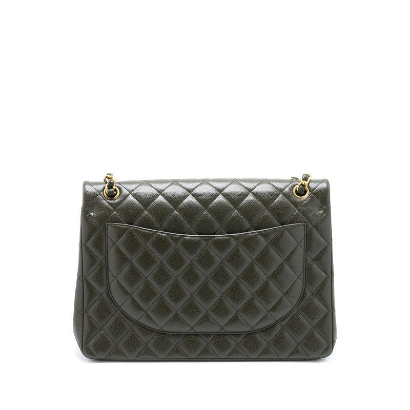 Chanel Maxi Classic Double Flap Bag Caviar Olive Green Brushed GHW