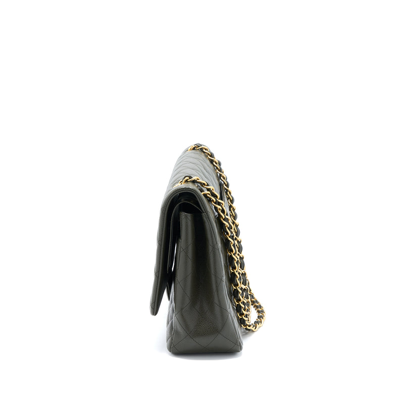 Chanel Maxi Classic Double Flap Bag Caviar Olive Green Brushed GHW