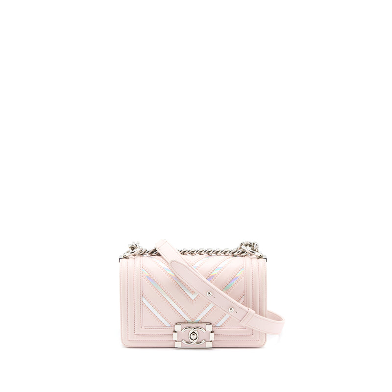 Chanel Pink Chevron Quilted Lambskin North-South Le Boy Shoulder Bag