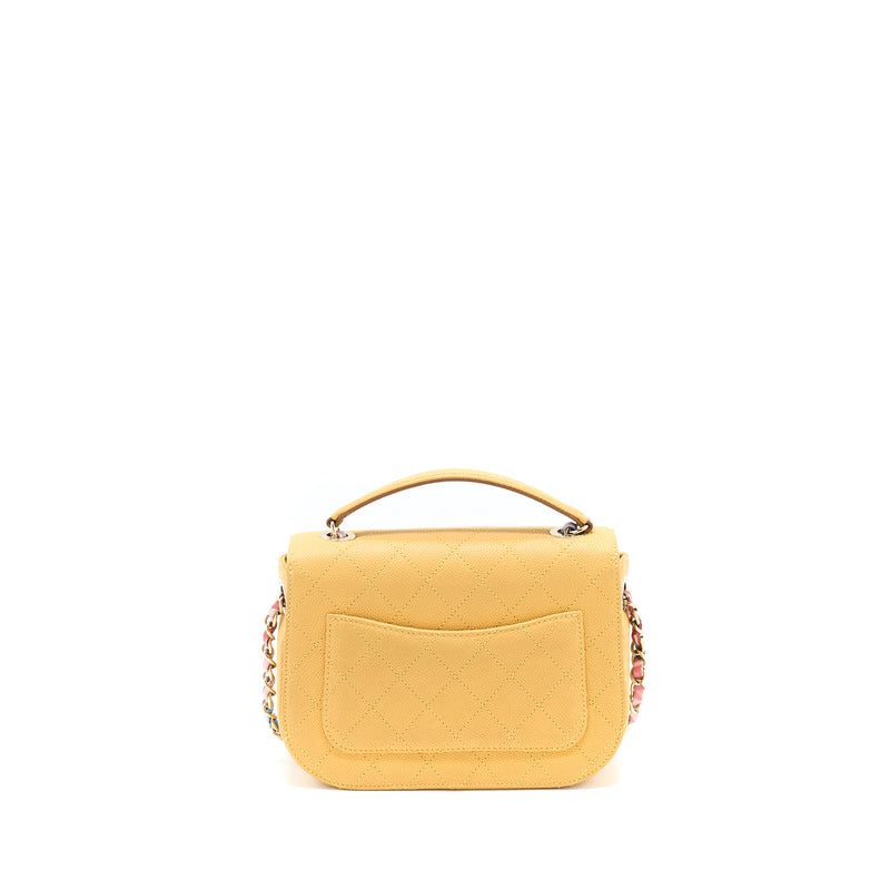 Chanel Giant CC Logo Messenger Flap Bag Caviar Yellow LGHW