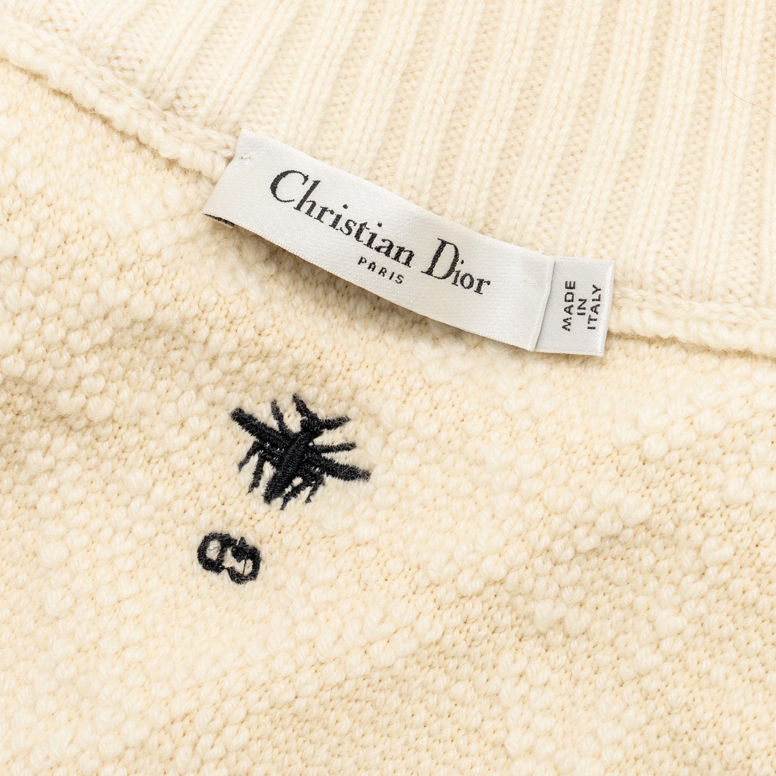Dior Size 34 Macrocannage Zipped Cardigan Wool/Polyamide/Cashmere Ecru