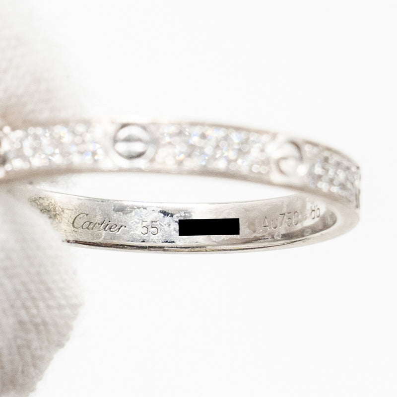 Cartier Size 55 Love Ring, Mini Model White Gold, Diamonds