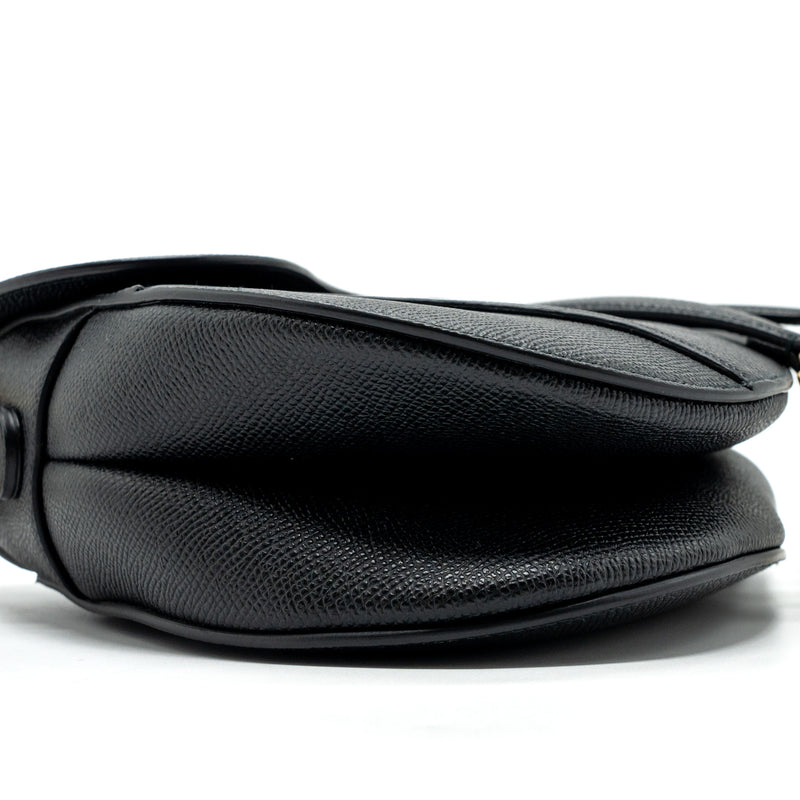 Dior medium saddle bag with strap grained calfskin black GHW