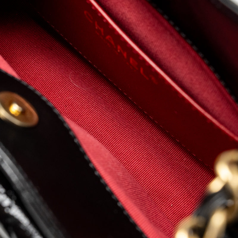 Chanel 23C Small Hobo Bag Shiny Calfskin Black Brushed GHW (Microchip)