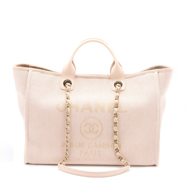 Chanel Deauville Tote Bag Fabric Light Pink LGHW