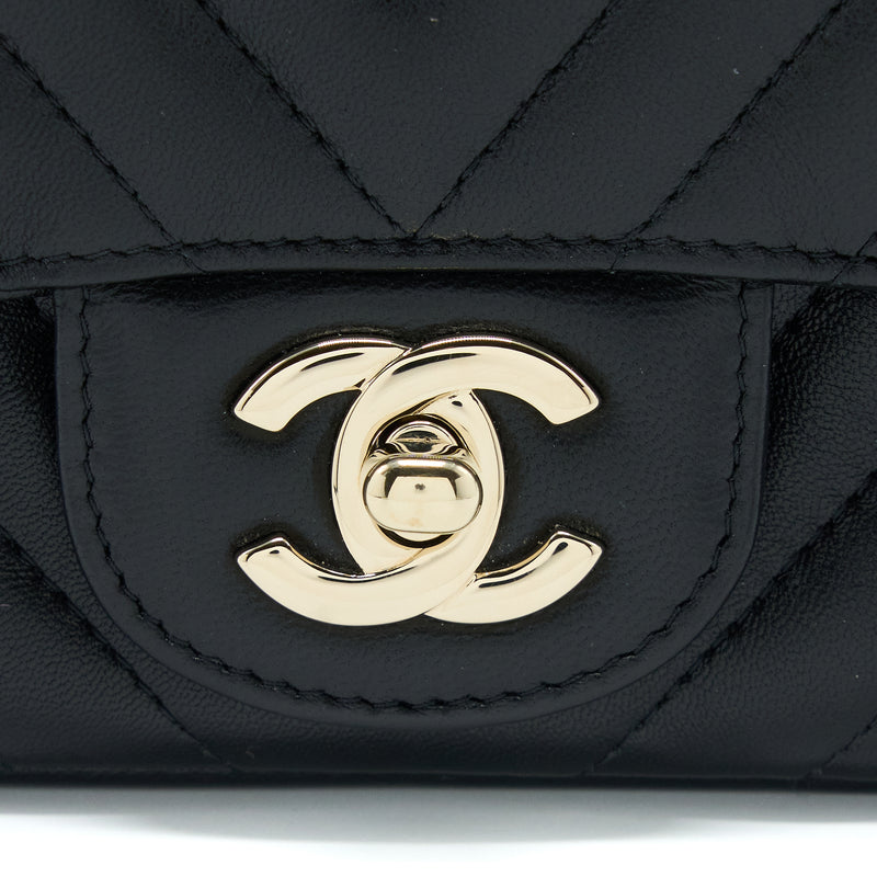 Chanel Mini Square Flap Bag Chevron Lambskin Black LGHW