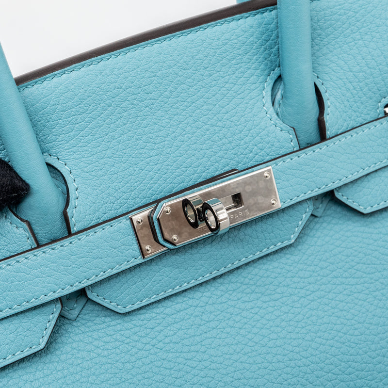 Hermes birkin 30 Clemence 3Z blue Saint Cyr SHW stamp T