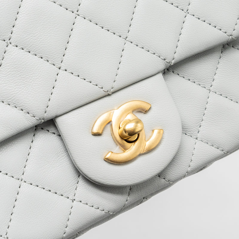 Chanel 23C pearl crush mini square flap bag lambskin light grey GHW (microchip)