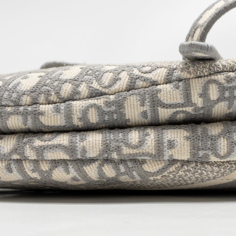 Dior Medium Saddle Bag Dior Oblique Embroidery Light Grey GHW