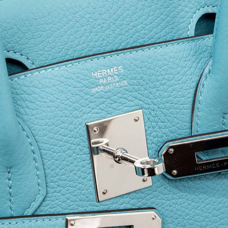 Hermes birkin 30 Clemence 3Z blue Saint Cyr SHW stamp T