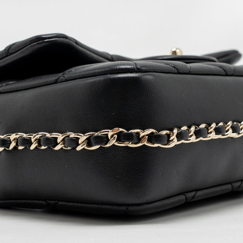 Chanel Quilted Flap Bag with Pearl Detailed Chain Lambskin Black LGHW
