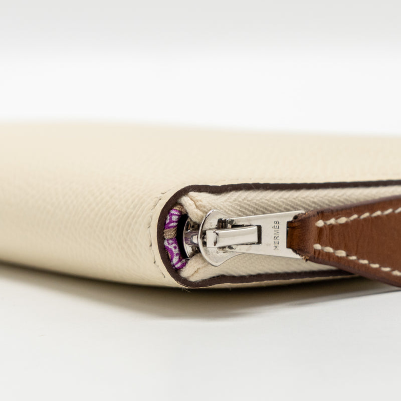 Hermes Silk In Classique Long Wallet Epsom/Silk Nata/Chai-Rose Pourpre SHW Stamp U