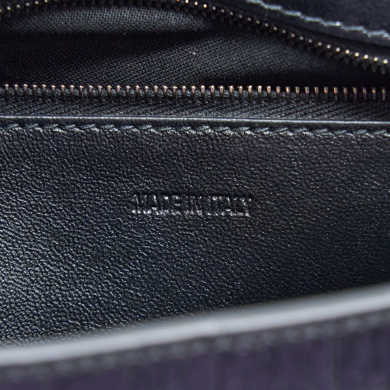 Balenciaga Small Downtown Shoulder Bag Croc Embossed Leather Black with Black Hardware
