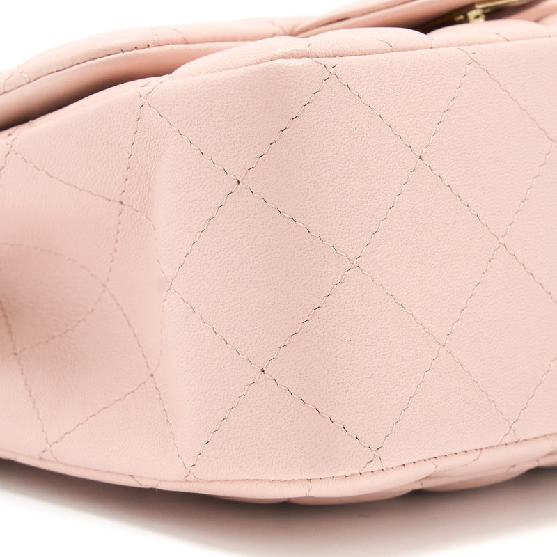 Chanel Mini Square Flap bag Lambskin Light Pink LGHW (Microchip)