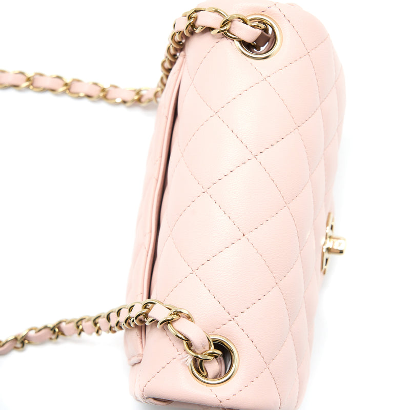 Chanel Mini Square Flap bag Lambskin Light Pink LGHW (Microchip)