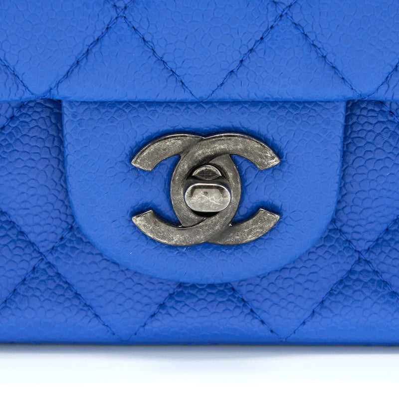 Chanel Mini Rectangular Flap Bag Caviar Blue Ruthenium Hardware