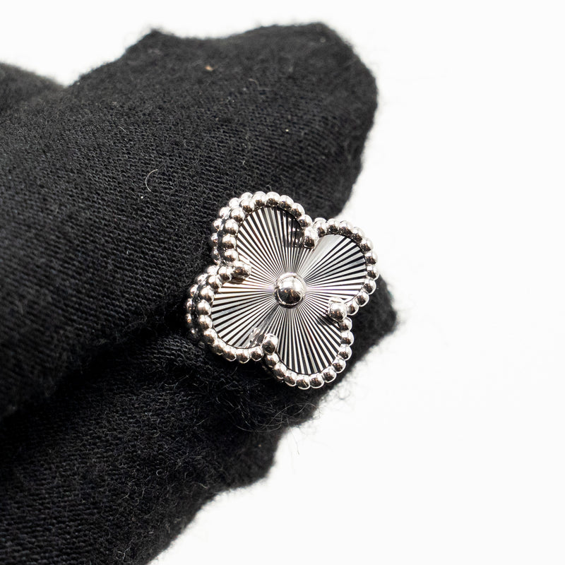 Van Cleef & Arpels Size 47 Vintage Alhambra Ring Guilloche White Gold