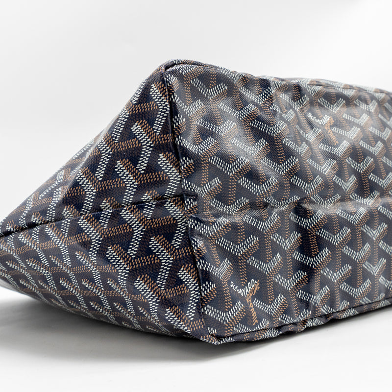 Goyard Saint Louis PM Tote Goyardine Canvas/Calfskin Navy Blue SHW