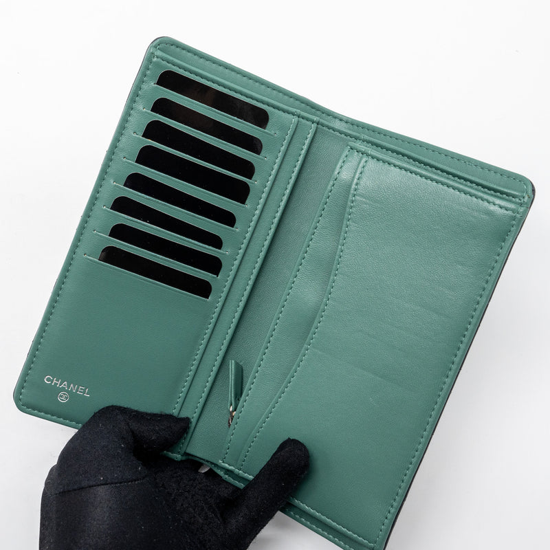 Chanel Long Wallet Lambskin Dark Grey/Green in Green Hardware
