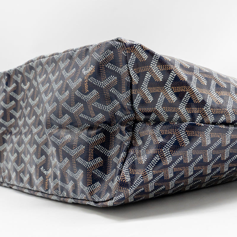 Goyard Saint Louis PM Tote Goyardine Canvas/Calfskin Navy Blue SHW