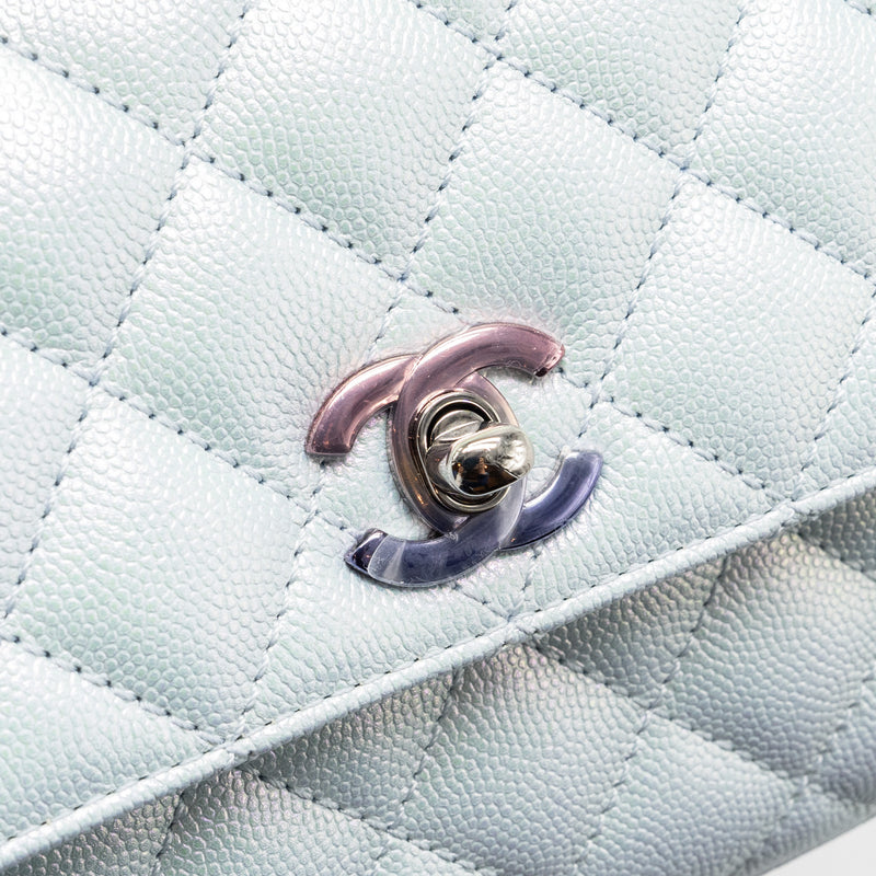 Chanel Small Coco Handle Caviar Iridescent Light Blue multicolour hardware (microchip)