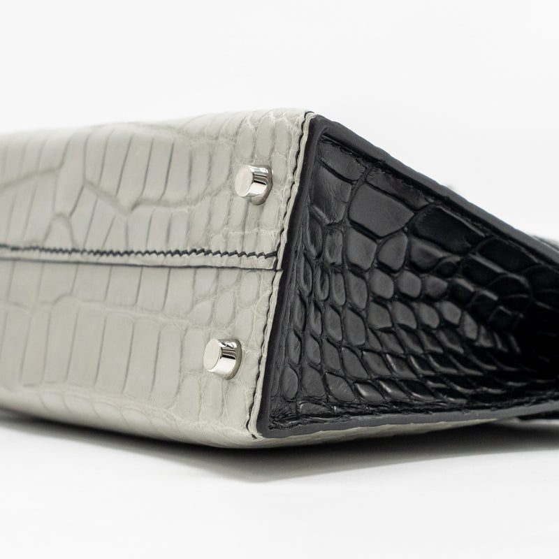Hermes Mini Kelly II Alligator Mississippiensis Matt Gris Perle / black SHW stamp B