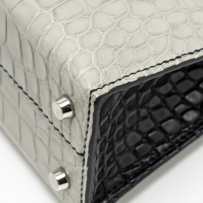 Hermes Mini Kelly II Alligator Mississippiensis Matt Gris Perle / black SHW stamp B