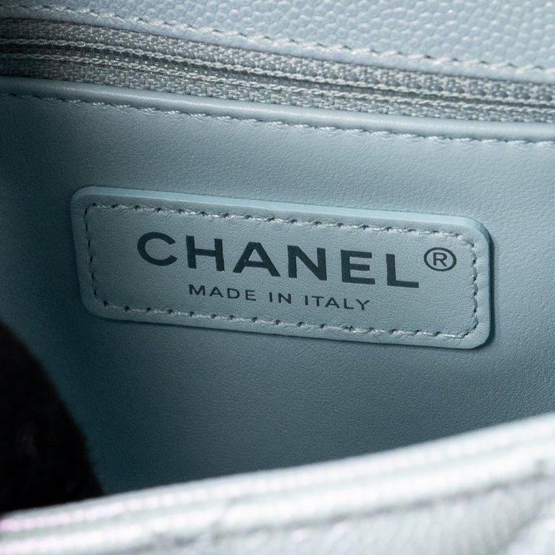 Chanel Small Coco Handle Caviar Iridescent Light Blue multicolour hardware (microchip)