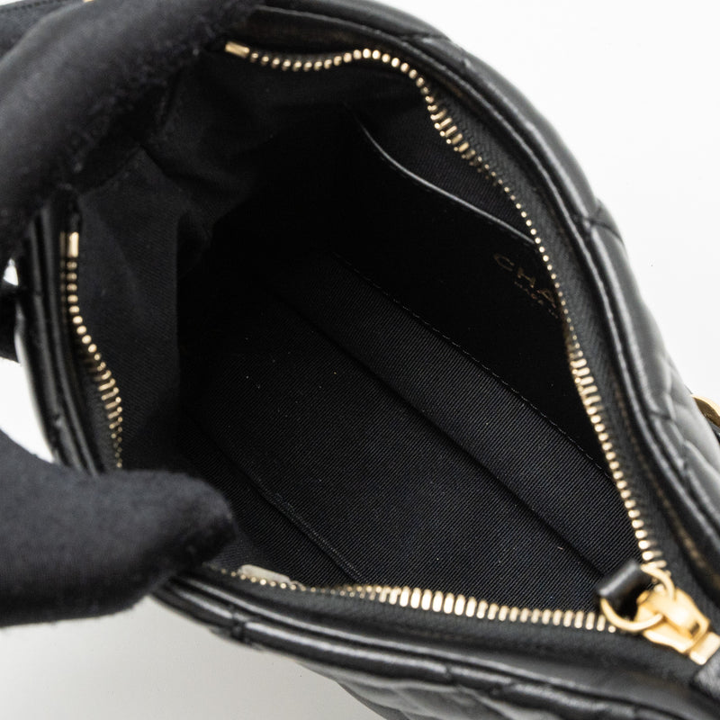 Chanel 22K Hobo Shoulder Bag Lambskin Black Brushed GHW (Microchip)