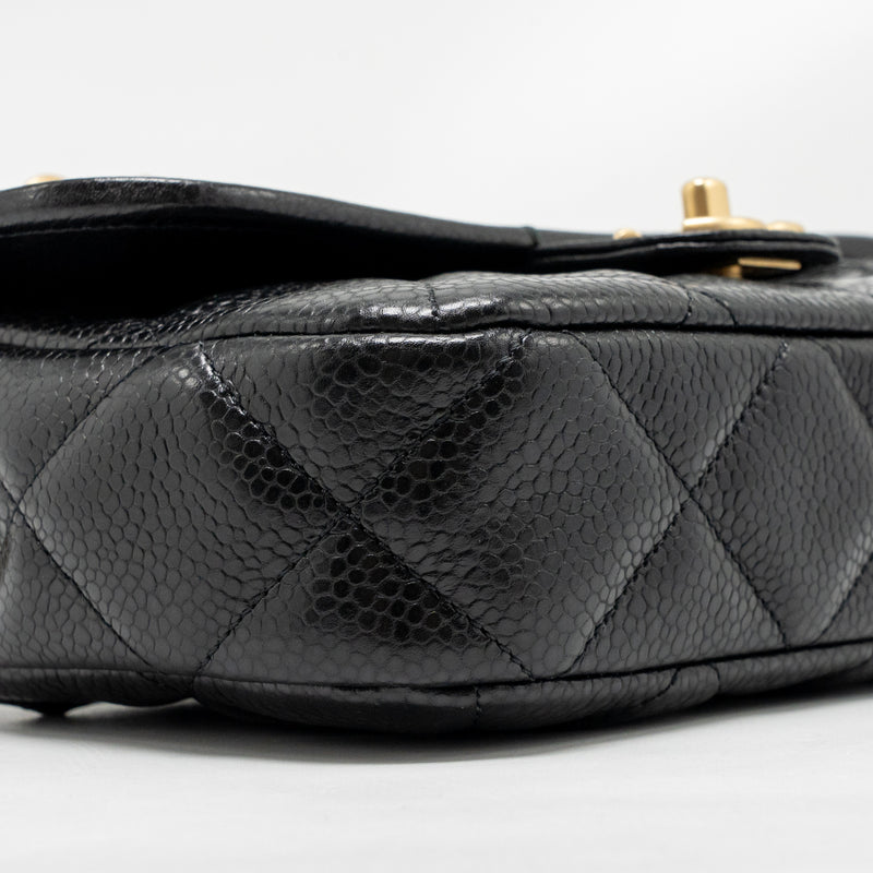 Chanel Top Handle Quilted CC Flap Bag Grained Shiny Calfskin Black GHW (Microchip)