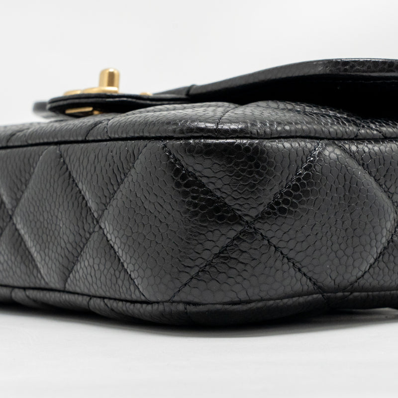 Chanel Top Handle Quilted CC Flap Bag Grained Shiny Calfskin Black GHW (Microchip)