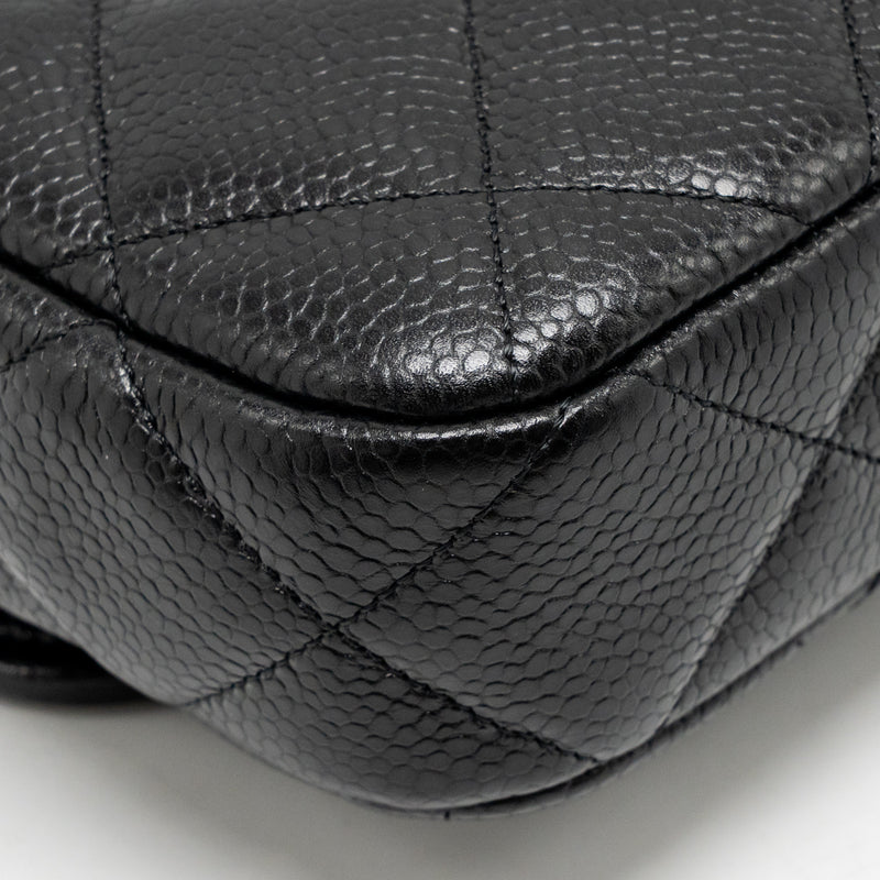 Chanel Top Handle Quilted CC Flap Bag Grained Shiny Calfskin Black GHW (Microchip)