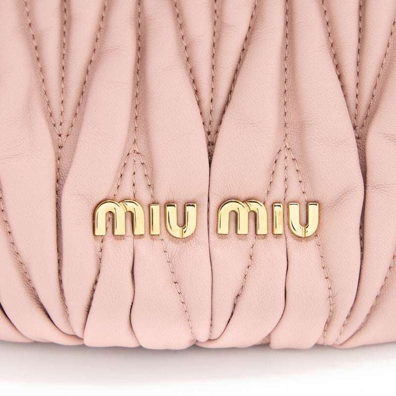 Miumiu Secchiello Matelasse Crossbody Bag Nappa Lambskin Pink GHW