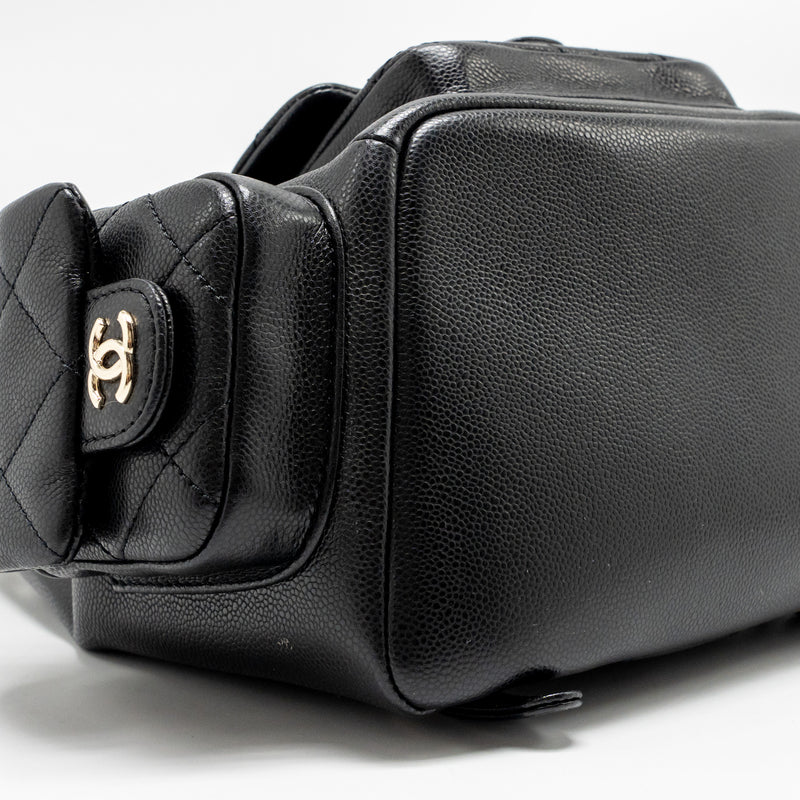 Chanel Triple Pocket Backpack Caviar Black LGHW (Microchip)