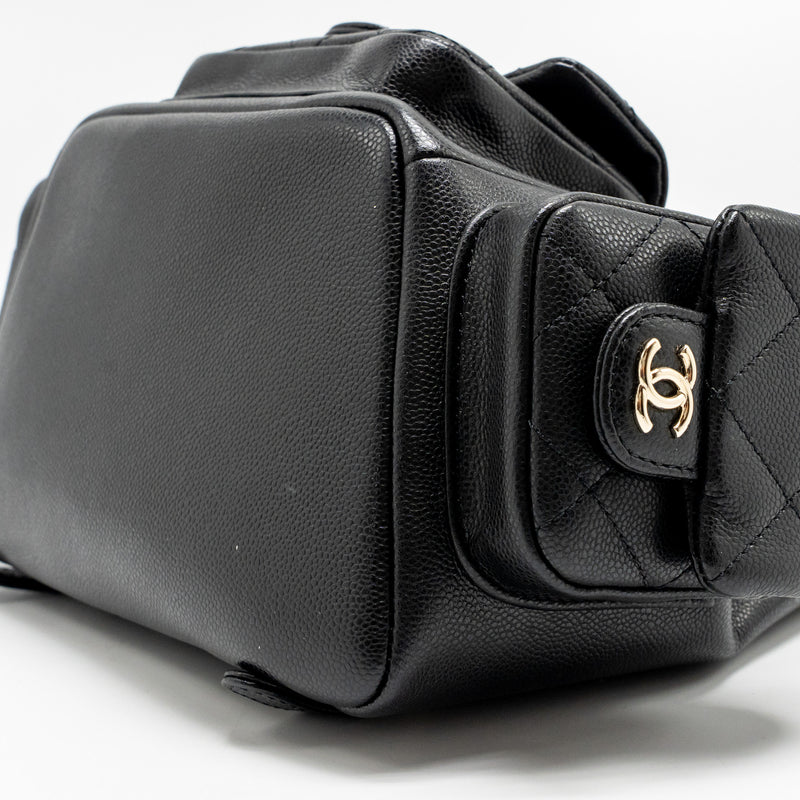Chanel Triple Pocket Backpack Caviar Black LGHW (Microchip)
